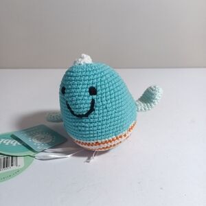 Pebble World Fair Trade Organization Turquoise Whale Rattles 4" Crochet New